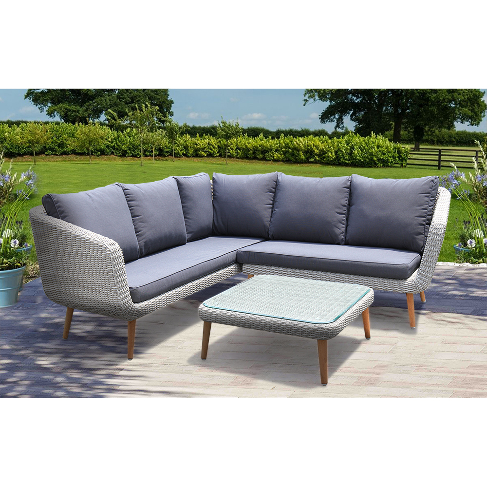 MITCHAM - Fashionable 5 Seater Timber Wicker Corner Lounge Set - TheSpaCo