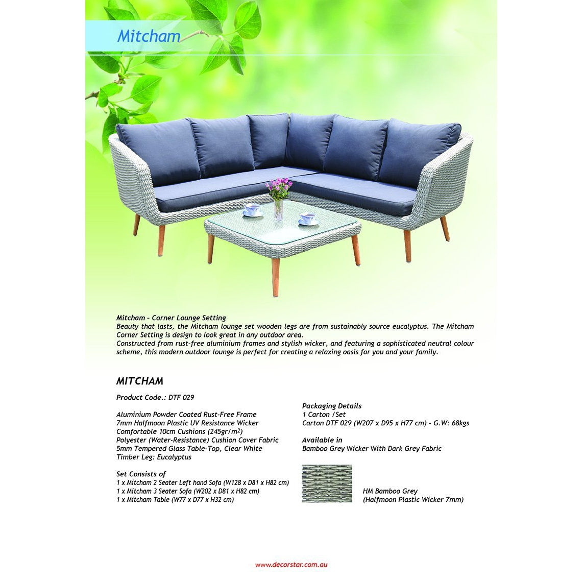 MITCHAM - Fashionable 5 Seater Timber Wicker Corner Lounge Set - TheSpaCo