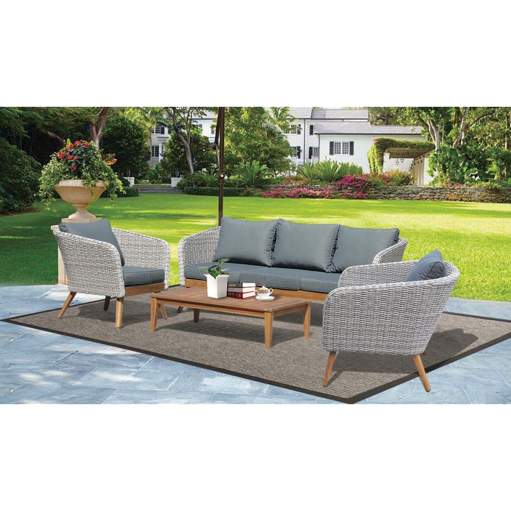 MORNINGTON - 5 Seater Outdoor Timber Table Wicker Lounge Set - TheSpaCo