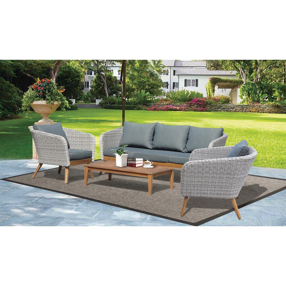 MORNINGTON - 5 Seater Outdoor Timber Table Wicker Lounge Set - TheSpaCo