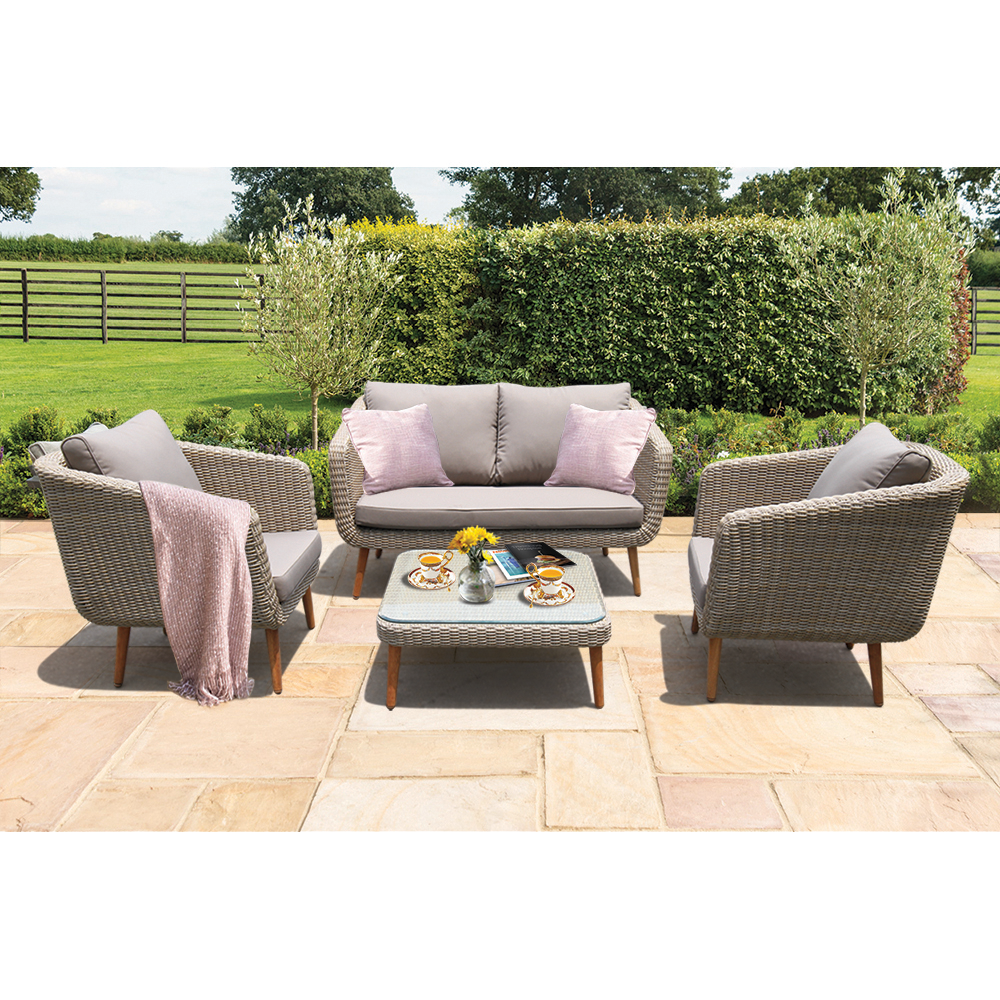 VERMONT - Glamorous 4 Seater Outdoor Timber Wicker Lounge Set - TheSpaCo