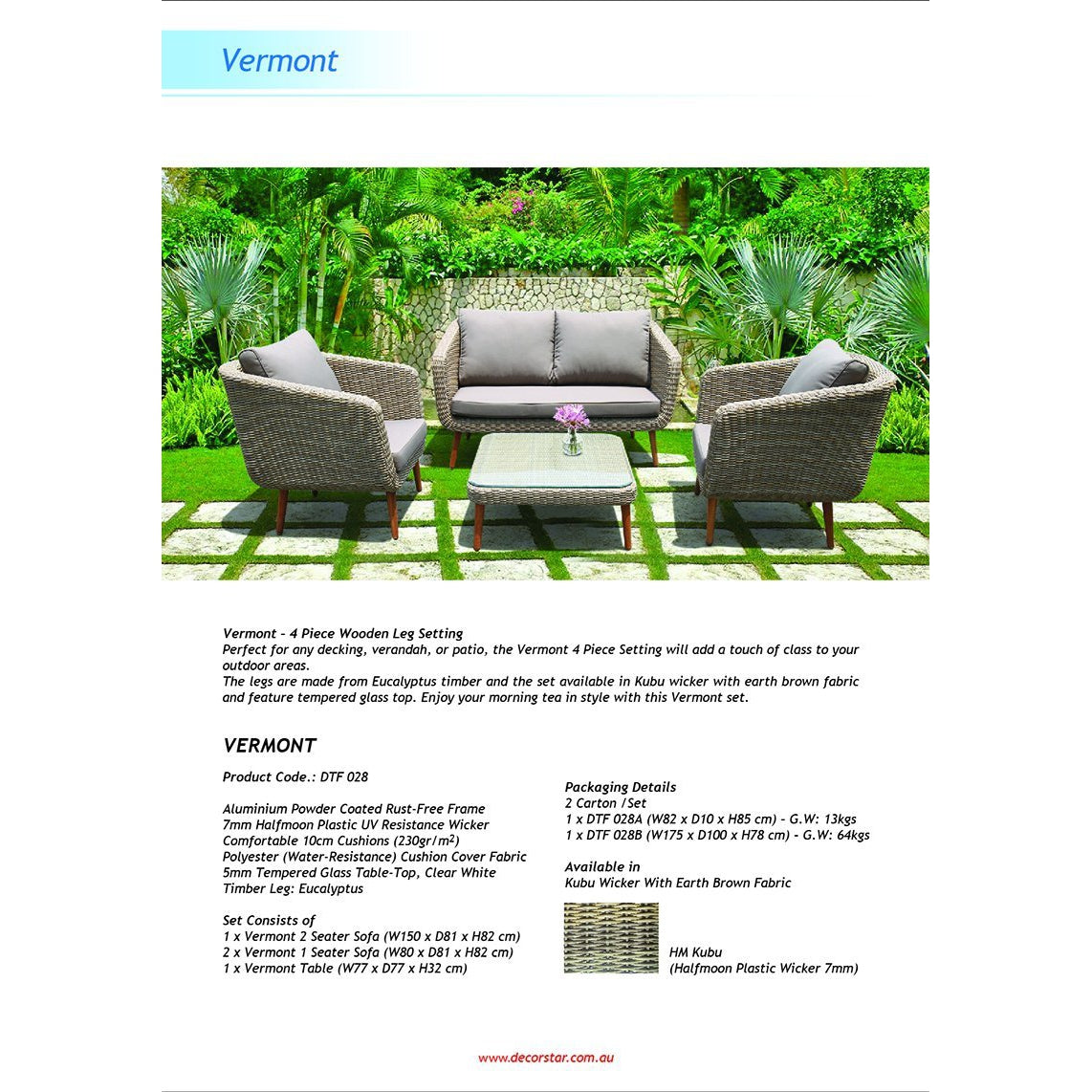 VERMONT - Glamorous 4 Seater Outdoor Timber Wicker Lounge Set - TheSpaCo