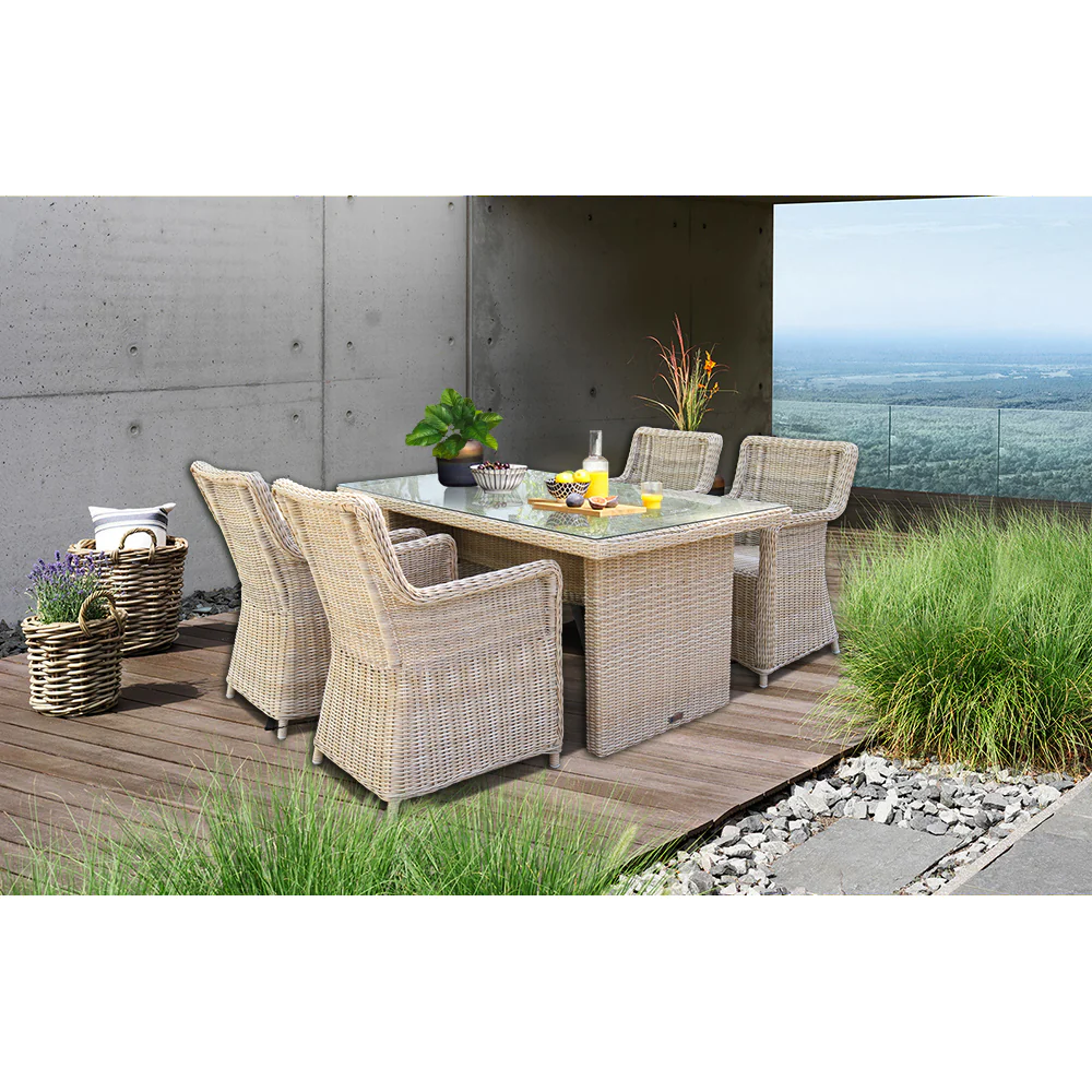 ASHBURTON - 5 Piece Outdoor Wicker Rectangle Table Dining Set