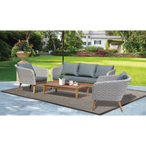 MORNINGTON - 5 Seater Outdoor Timber Table Wicker Lounge Set - TheSpaCo