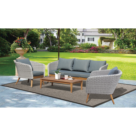 MORNINGTON - 5 Seater Outdoor Timber Table Wicker Lounge Set - TheSpaCo