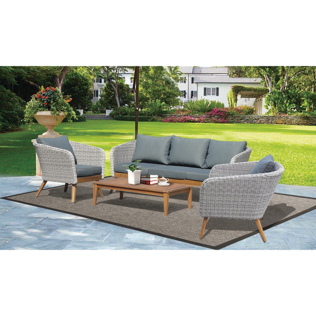 MORNINGTON - 5 Seater Outdoor Timber Table Wicker Lounge Set - TheSpaCo